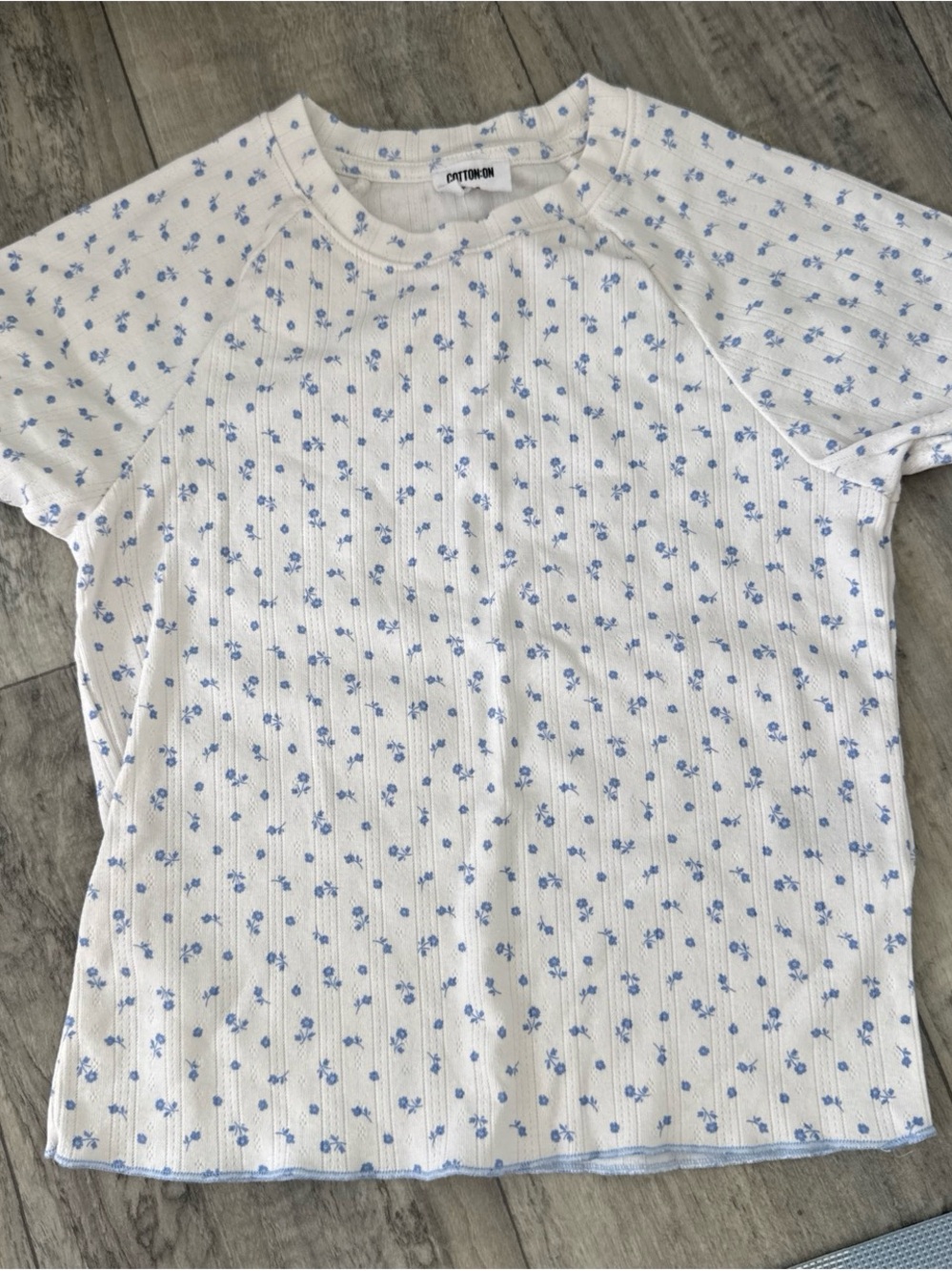 Cotton On White Crop Top with Light Blue Floral Print